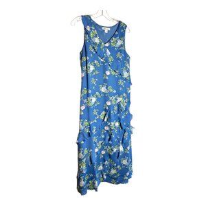Coldwater Creek blue floral ruffled sleeveless dressy dress, NWOT size S